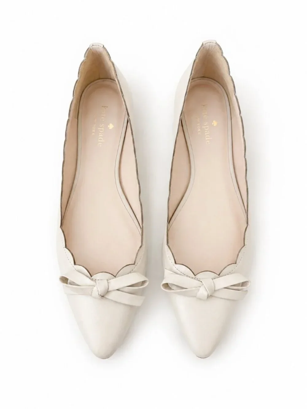 Kate Spade Leather Pointed Toe Bow Flats Ivory Size 8